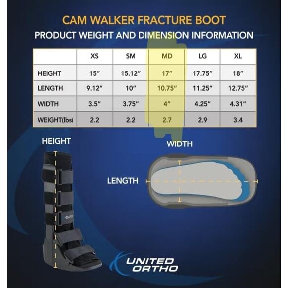United Ortho Air Cam Walker Fracture Boot, Medium Black, Sprain, Post-Op, Rocker - Picture 2 of 6